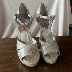 Michael Michael Kors, silver sequined sandals 5” heels. Barely used in orig box